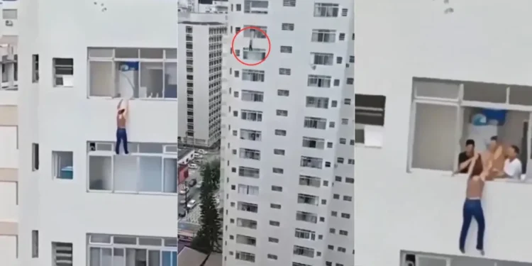 Mulher escorrega e fica pendurada em prédio ao tentar limpar janela em SP; veja vídeo