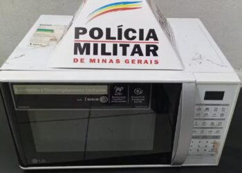 Micro-ondas foi recuperado pelos policiais Foto: Divulgação / PM