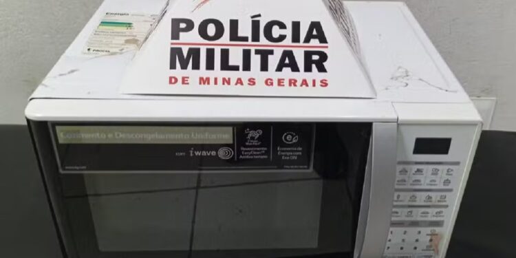 Micro-ondas foi recuperado pelos policiais Foto: Divulgação / PM