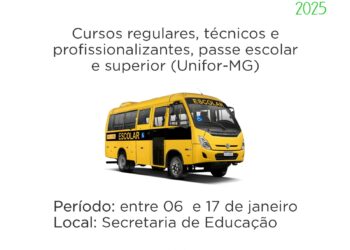 Córrego Fundo: inscrições para transporte escolar e bolsa de estudos começam em janeiro