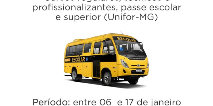 Córrego Fundo: inscrições para transporte escolar e bolsa de estudos começam em janeiro