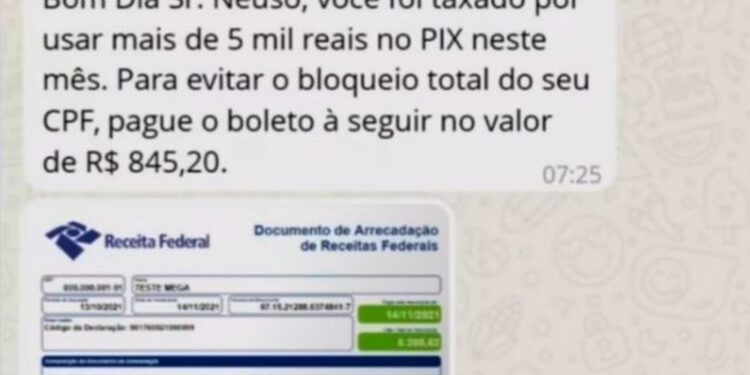 Receita Federal alerta para tentativa de golpe com falsa cobrança de taxa sobre o PIX