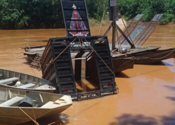 Caminhão boiadeiro cai no Rio São Francisco durante travessia de balsa