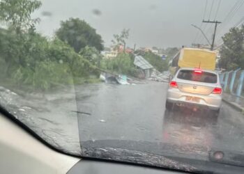 Chuva com ventania e granizo provoca alagamentos, queda de árvores e de outdoors em Divinópolis