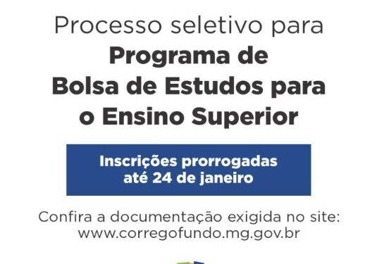 Prefeitura de Córrego Fundo prorroga inscrições para bolsa de estudos