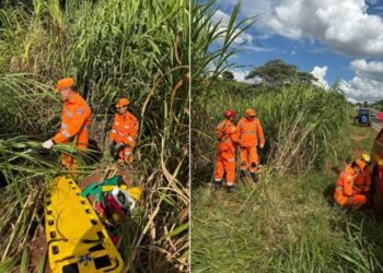 Mãe e filha ficam feridas após carro sair da pista e cair em vala na MGC-491, em Alfenas