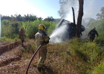 Motociclista morre e caminhão de leite pega fogo em acidente na BR-459