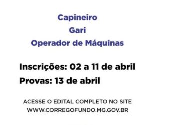 Prefeitura de Córrego Fundo abre inscrições para Processo Seletivo Simplificado
