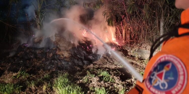 Em Arcos: bombeiros controlam foco de incêndio em campo de futebol abandonado