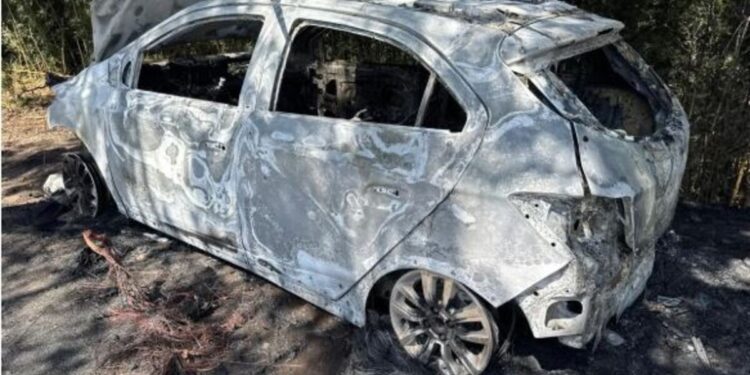 Veículo é destruído pelas chamas na MG-050, em Vianópolis