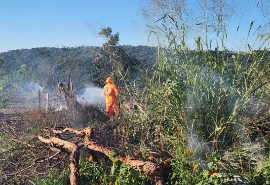 Bombeiros combatem incêndio em lote vago no Tino Pereira, em Formiga