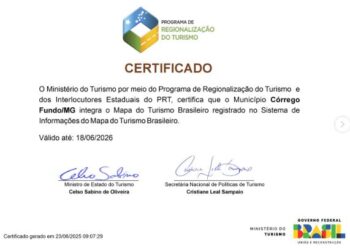 Córrego Fundo é reconhecido como destino turístico no Mapa do Turismo Brasileiro pelo quinto ano consecutivo