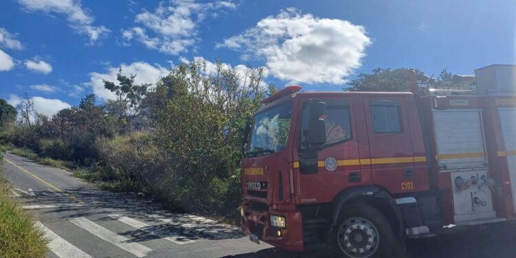 Bombeiros controlam incêndio em lote vago no bairro Balbino Ribeiro, em Formiga