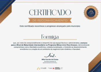 Formiga avança na desburocratização e conquista certificado do programa Minas Livre para Crescer