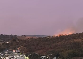 Bombeiros combatem incêndio em mata no bairro Santa Tereza, em Formiga
