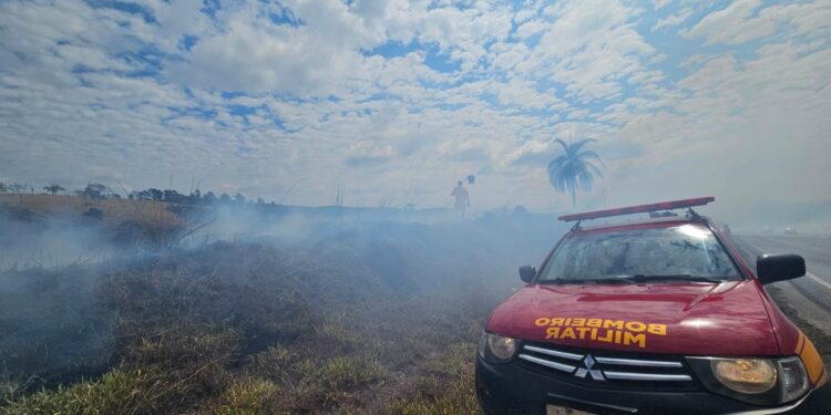 Bombeiros controlam incêndio às margens da MG-050 em Formiga