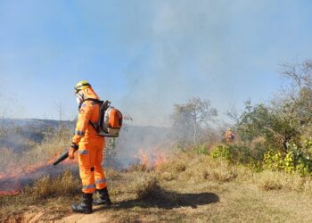 Bombeiros combatem incêndio na comunidade Fazenda Velha, zona rural de Formiga