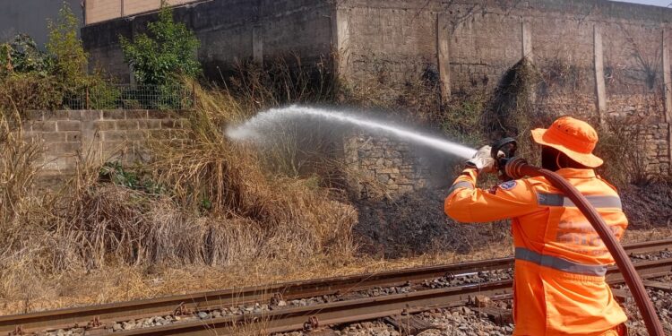 Incêndio atinge vegetação no Centro de Formiga e é contido pelo Corpo de Bombeiros