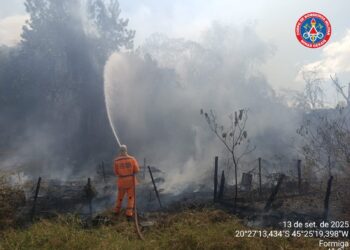 Bombeiros combatem incêndio em lote vago no bairro de Formiga