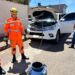 Carro é desmontado para bombeiros retirarem cobra de dentro do veículo em Campo Belo