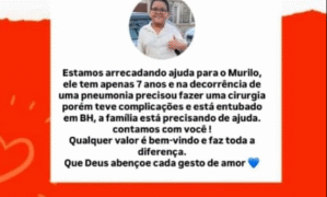 Família pede apoio em campanha solidária para Murilo, formiguense de 7 anos