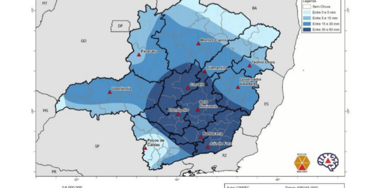 Defesa Civil de Formiga alerta para risco de tempestades e alagamentos em Minas Gerais nesta quarta-feira