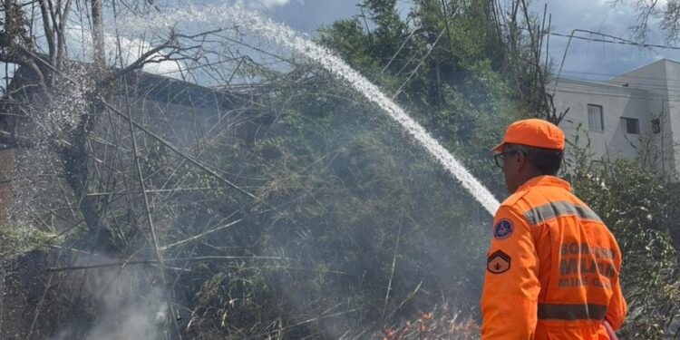 Incêndio em lote vago é controlado pelos bombeiros no bairro Sagrado Coração de Jesus em Formiga