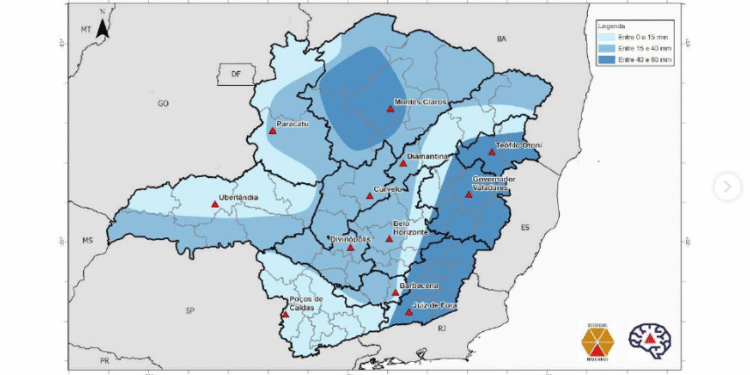 Defesa Civil reforça alerta para instabilidade e chuvas no estado de Minas Gerais