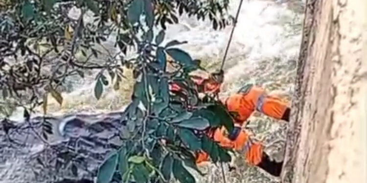 Homem cai de ponte sobre o Rio Itapecerica e é resgatado pelos bombeiros em Divinópolis