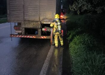 Princípio de incêndio atinge carreta  carregada com gado na MG-050, em Formiga