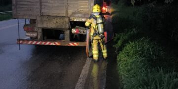 Princípio de incêndio atinge carreta  carregada com gado na MG-050, em Formiga