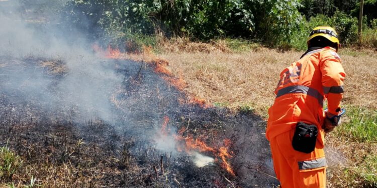 Bombeiros combatem incêndio em vegetação na zona rural de Arcos neste sábado