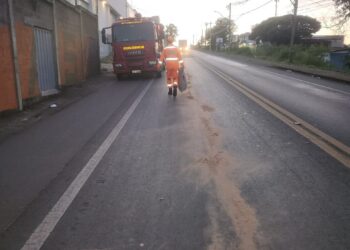 Óleo espalhado por cerca de 200 metros gera risco de derrapagem em via pública no bairro Vila Maria Cristina