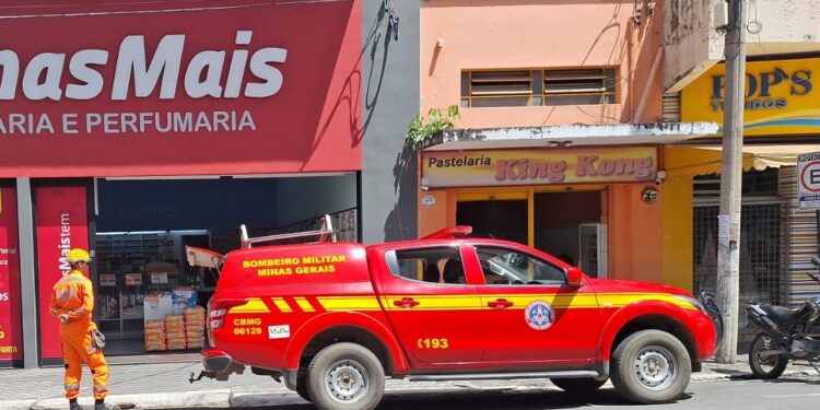 Cão ferido é resgatado pelos bombeiros em estabelecimento comercial no Centro de Formiga com apoio de funcionária