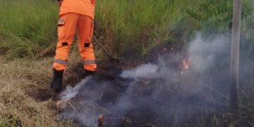 Incêndio em lote vago mobiliza Corpo de Bombeiros no bairro Dom Couto, em Formiga
