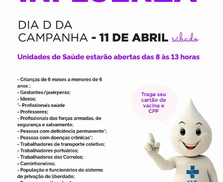 Dia D da vacinação contra Influenza terá unidades de saúde abertas em horário especial