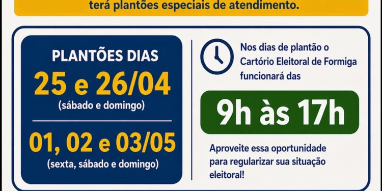 Cartório Eleitoral de Formiga realiza plantões especiais para regularização de eleitores